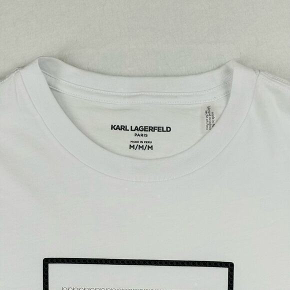Karl Lagerfeld Paris Men’s Medium White Logo T-Shirt Cool Tuxedo Man - Picture 8 of 13